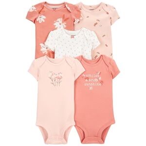 5-Pack Carter's Floral and Pink Short Sleeve Onesie Bodysuit Set Newborn